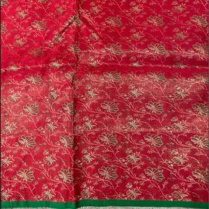 Red and green silk saree with zari